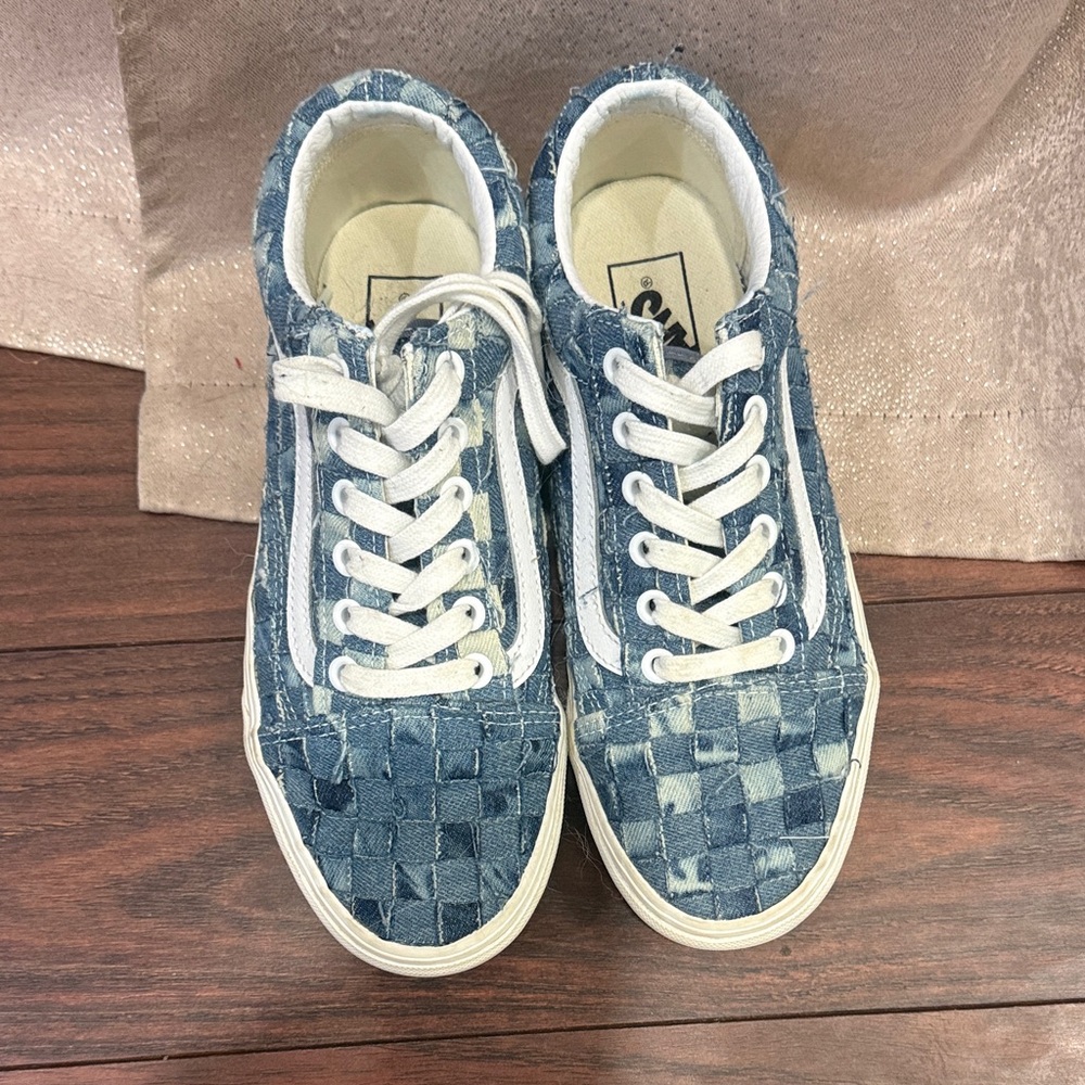 Vans Blue Woven Low-Top Sneakers with White Accents